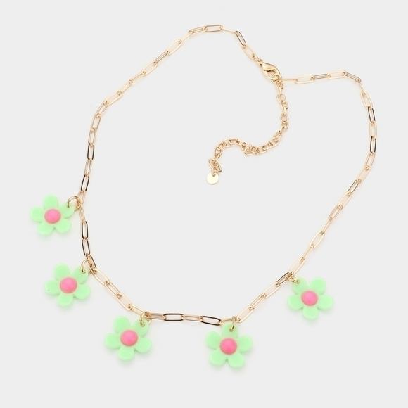NEW Mint Green Retro Floral Daisy Link Necklace - Picture 1 of 6